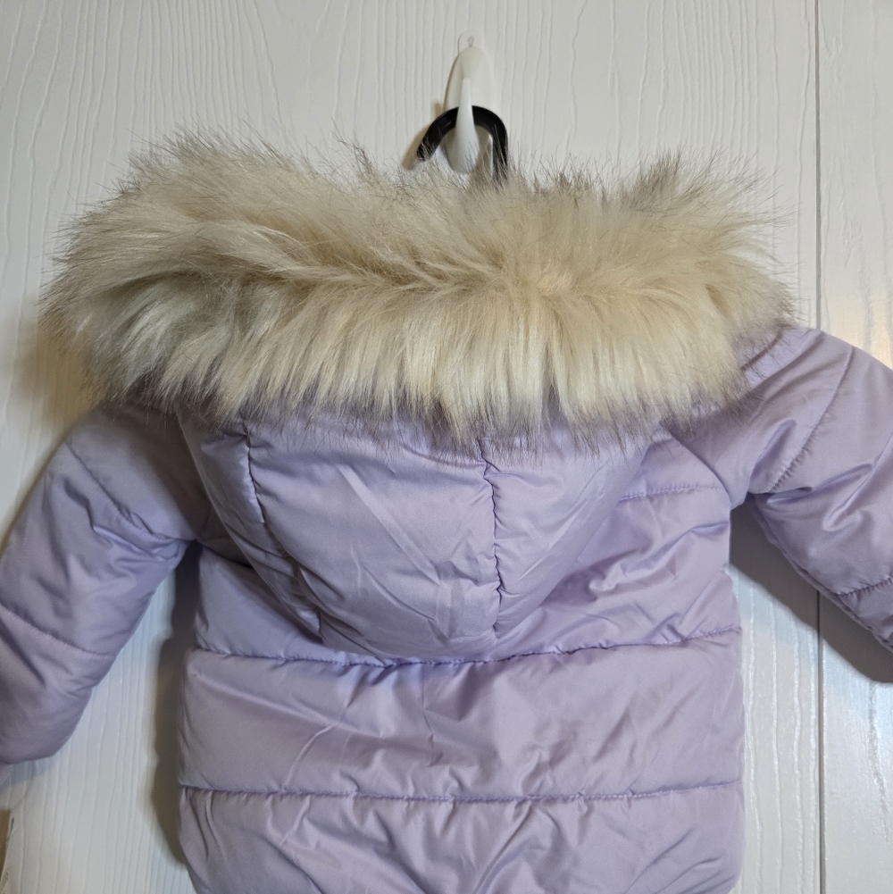 GUESS Toddler Girls Lavender Puffer Jacket Faux Fur Hood Winter Coat 2T